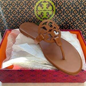 Tory Burch Miller Soft Leather Sandals Bourbon Miele Brown Tan Size 9.5